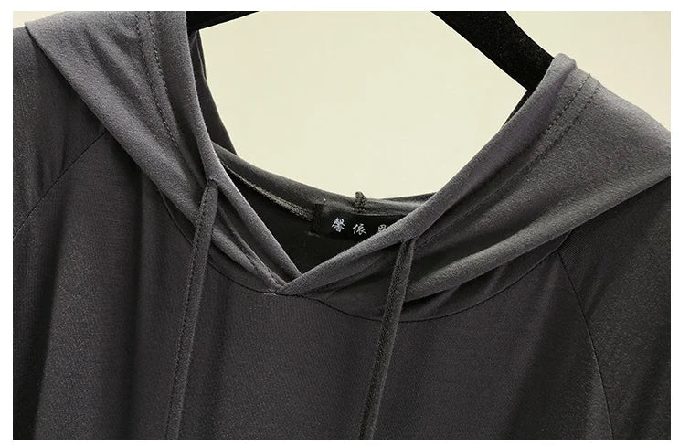 Spring Summer Hooded dress half sleeves Modal Casual Loose Long dress Solid colors female clothing streetwear