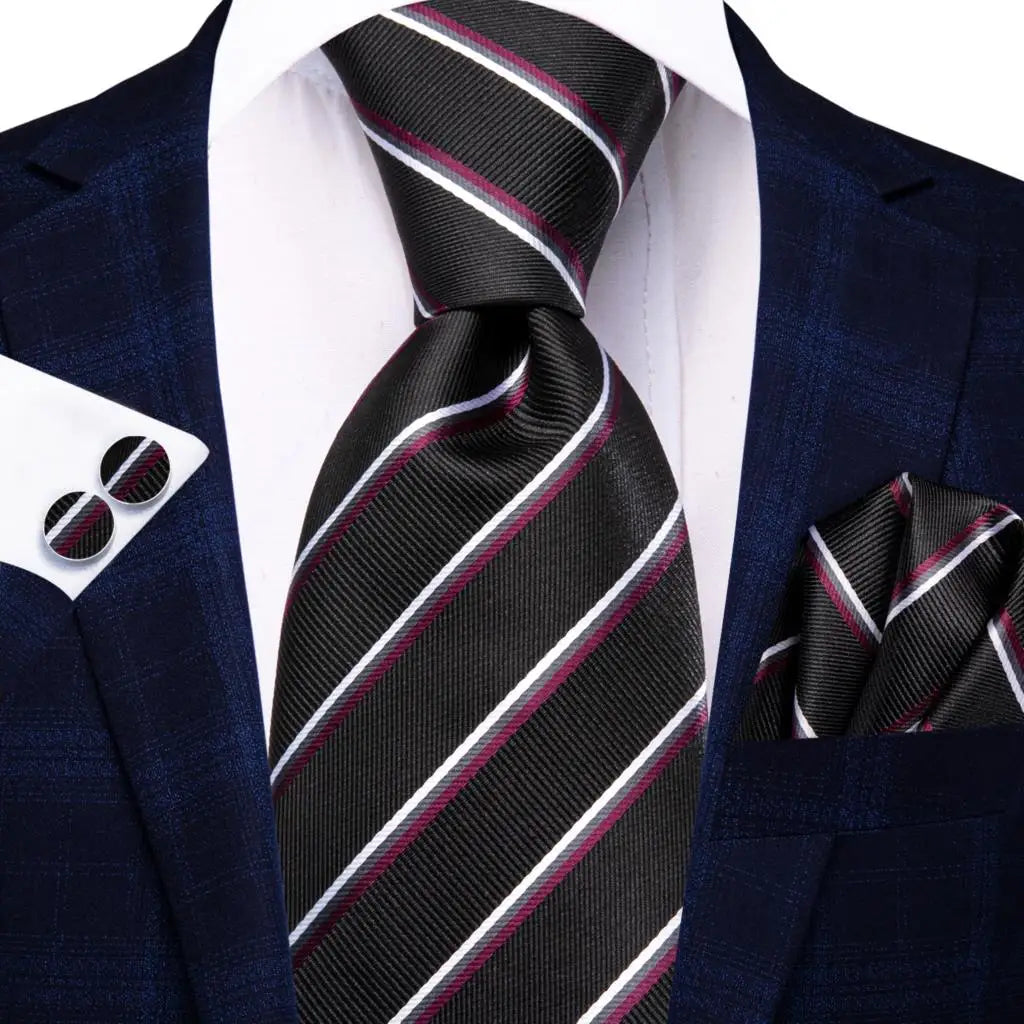 Hi-Tie Psialey Black Gold Silk Elegant Tie For Men Groom Wedding Men Necktie Pocket Square Cufflink Accessory Wholesale Designer