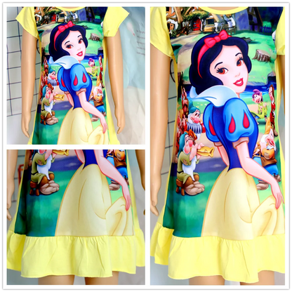 3-8Years New Summer Kids Cartoon Dress Sleepwear Mermaid Princess Belle Girls Printing Nightgowns Children Party Dresses Pajamas