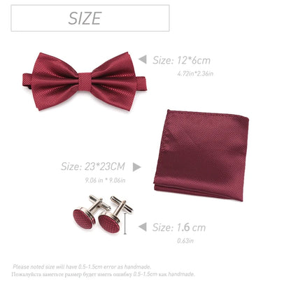 Multicolor Bowtie Pocket Square Cufflinks Sets Classic Solid Color  Bowtie Wedding Party Formal Gift Plaids Adjust Neck Bow Tie