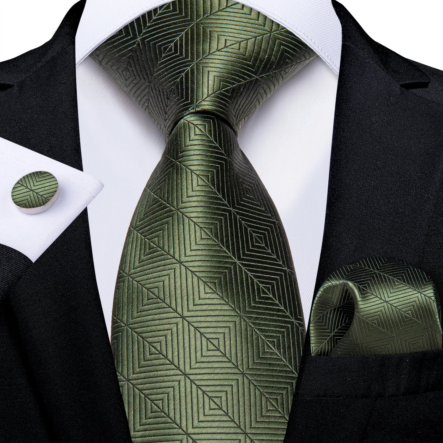 Men's Ties Solid Pink Blue Green Purple Wedding Party Accessories Groom Necktie Handkerchief Cufflinks Gift for Husband