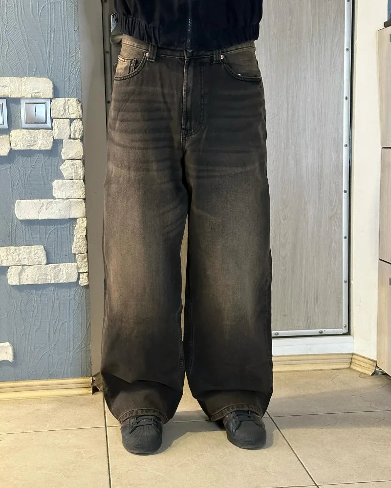 Y2K Harajuku New Fashion Washed Solid Color Baggy Jans Women Retro Hip Hop Casual Street Gothic Joker High Waist Wide Leg Pants