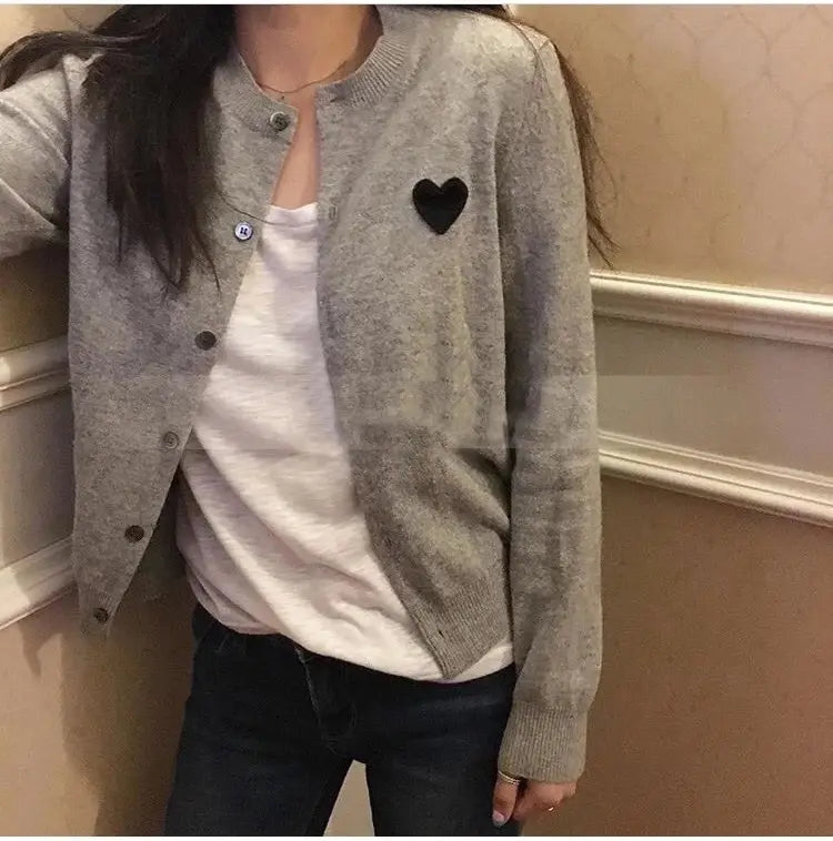 (Have Eye) Japan Brand Women Men Cardigan Heart Eye Embroidered Cotton Single Breasted Long Sleeves Spring Autumn Casual Sweater