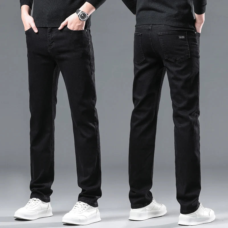 Winter Fleece Thick Warm Men Jeans Slim Skinny Stretch Straight Classic Version of Black Denim Plush Pants Male Brand Clothing