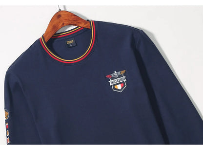 Spring New Men' T-Shirts Round Neck Solid Color Long sleeved Tops Bruce&Shark Thicken Stretch Cotton Men's Clothing Korea Style