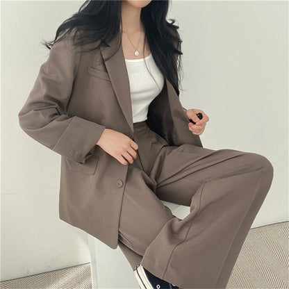 2026 Spring New Women's Clothing Suit Jacket Casual Pants Set Wide Leg Suit Pants Elegant Office Lady Business Suit Set Blazers
