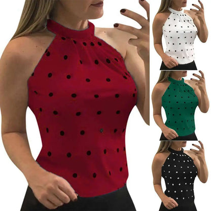 Summer T Shirt Women 2023 New Wave Point Printed Spot Female Neck Halter Sleeveless Female Tee Tshirts Dropshipping AYJ046