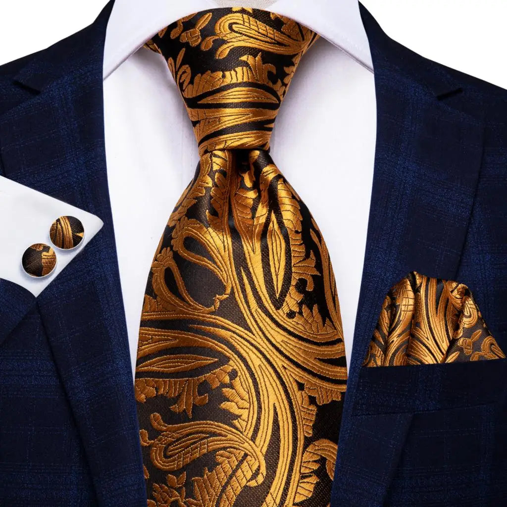 Hi-Tie Psialey Black Gold Silk Elegant Tie For Men Groom Wedding Men Necktie Pocket Square Cufflink Accessory Wholesale Designer