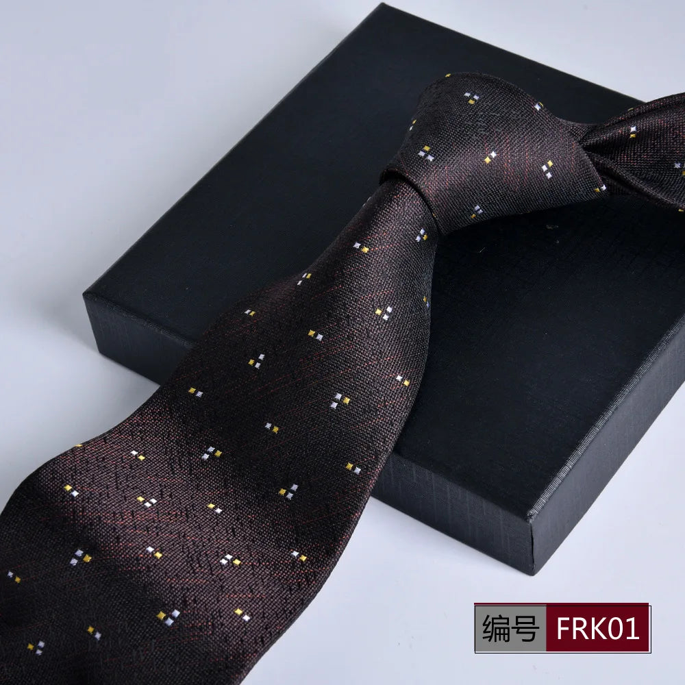 Brown Tie For Men Classic Style 8CM Tie Striped Jacquard Ties Wine Red Wedding Gravatas Formal Business Neckties Gifts For Men