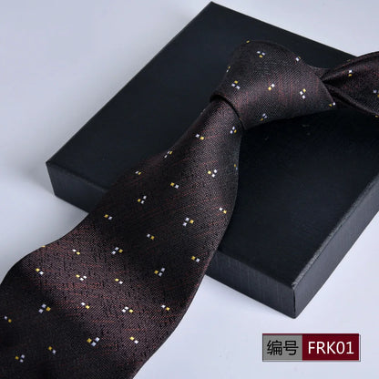 Brown Tie For Men Classic Style 8CM Tie Striped Jacquard Ties Wine Red Wedding Gravatas Formal Business Neckties Gifts For Men