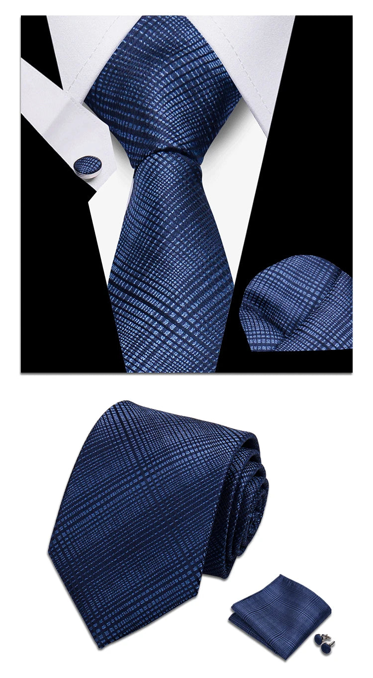 Classic Elegant Ties For Men Fashion Gifts Striped Solid Necktie Handchief Cufflink 3 Pcs Set Wedding Business Suit Accessories