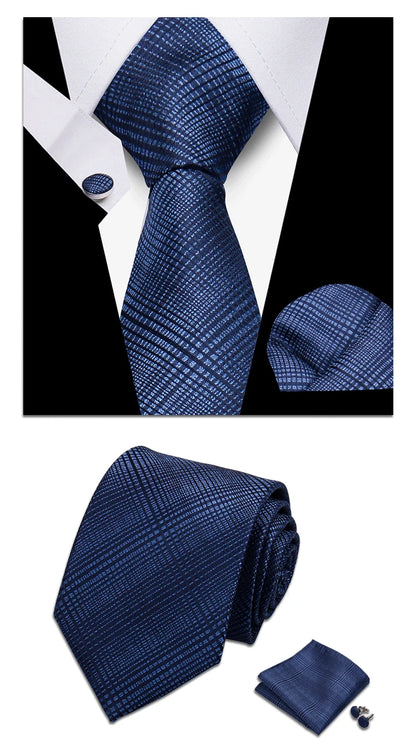 Classic Elegant Ties For Men Fashion Gifts Striped Solid Necktie Handchief Cufflink 3 Pcs Set Wedding Business Suit Accessories