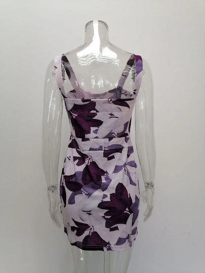 Spring Summer Printed Mini Dresses For Women Sleeveless Hollow Out Package Hip Slim Short Dress Fashion Night Club Party Vestido