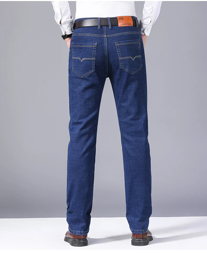 2024 NEW Men's Classic Style Casual Stretch Slim Jean Pants Male Brand Denim Trousers Black Blue Fashion Business Jeans