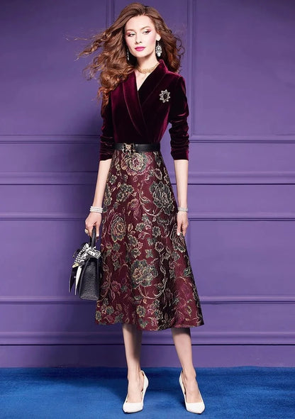 Spring Autumn Dress High End Women's Elegant Dresses Female Jacquard Gold Velvet Korean Slim Evening Party Female Maxi Vestidos