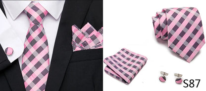 Hot Sale Holiday Gift Tie Pocket Squares Cufflink Set Necktie Dot Man Dark Grey Wedding Accessories Performance