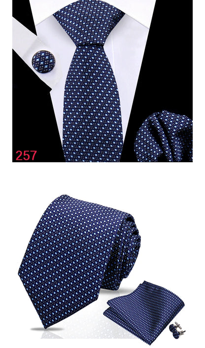 Luxury Plaid Tie For Mens Necktie Handkerchief Pocket Square Cufflinks Set Jacquard Woven Ties Wedding Business Accessories
