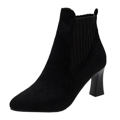 Ankle Boots Women 2024 Autumn Pointed Toe Knitted Warm Elastic Women's Shoes Casual High Heels Platform Boots Botas De Mujer