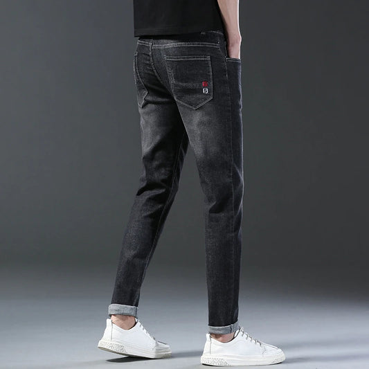 New Arrival Men's Denim Jeans Fashion Straight Slim Elastic Korea Fashion Casual Denim Trousers Male Pants Grey Black Dropship