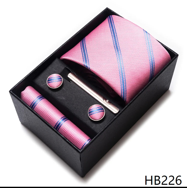 Gravatas Brand Wholesale Wedding Present Tie Pocket Squares Set Necktie Box Men Suit Accessories Floral Fit Formal Party