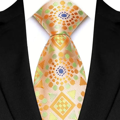 Luxury 8CM Mens Necktie Yellow Color Dot Stripes Solid Ties For Man Groom Jacquard Woven Neck Tie For Business Wedding Party