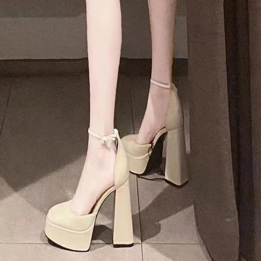 Super-high Heel Thick Heel Shoes Platform Sandals Women 2024 Designer Elegant Fashion Sexy Dress Party Round Toe White Heels