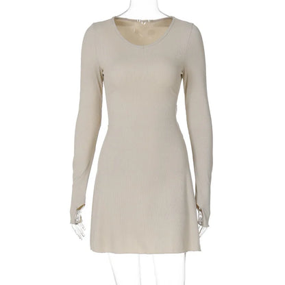 Spring Elegant Pretty Women Dresses New Black Sexy Short Dress Female V Neck Long Sleeve Slim Solid Color Mini Dress