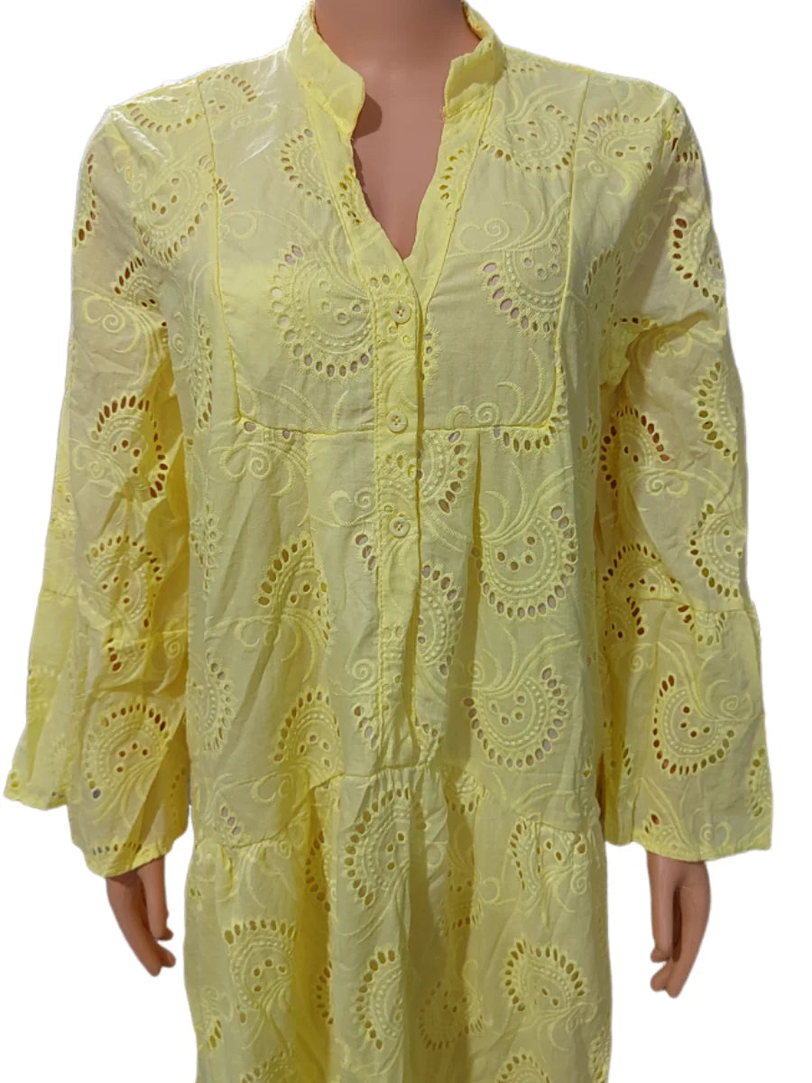 Dresses for Dresses Spring Summer Shirt Dress 2024 White dresses V-Neck Flared Sleeves Lace Hollow Solid Color Sexy Long Dresses