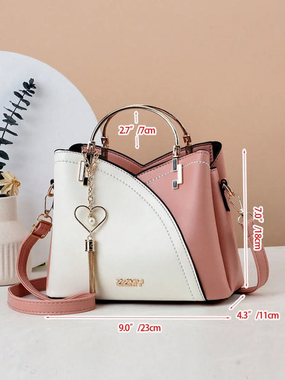 Fashion splicing color blocking large capacity women's handbag, casual versatile crossbody bag