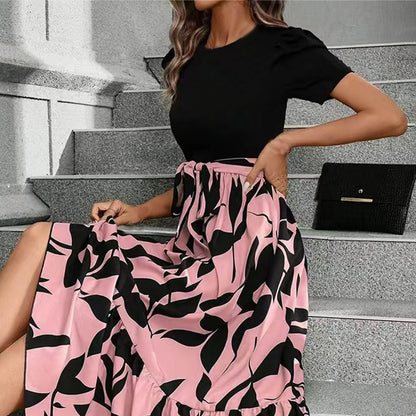 Spring Elegant Dress For Women Bow Tie Waist Cinched Dress A-Lin Flowing Skirt Office Women'S Clothing High Waisted Fashion Dres