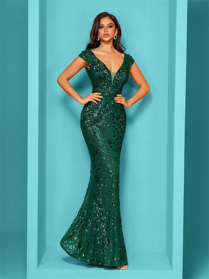 Lucyinlove Elegant Champagne Evening Dress For Women Long 2025 Luxury Mermaid Formal Sequins Prom Wedding Party Cocktail Dresses