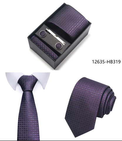 Luxury Brand 8 cm Tie Handkerchief Cufflink Clip Set For Men Wedding Gravata Suit Accessories Holiday Gift Box