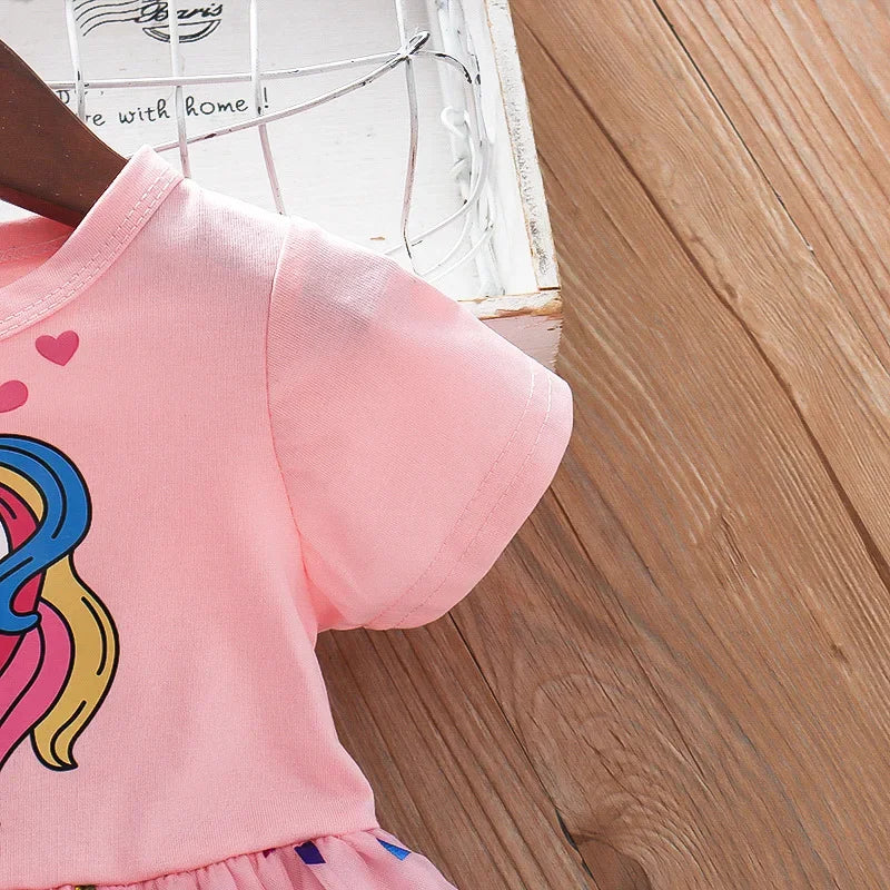 Kids Dresses for Girls Sohort Sleeve Unicorn Girls Sequins Costume Princess Dress Kids Daily Clothes