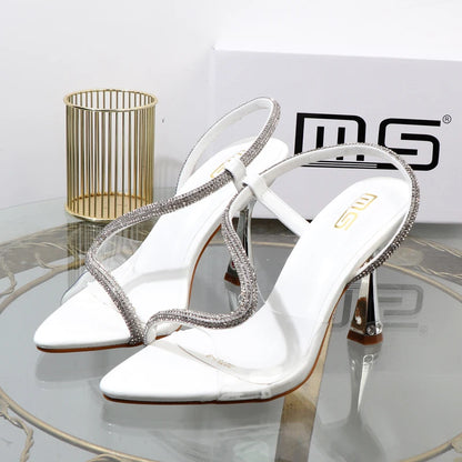 elegant woman heeled shoes sandals in autumn 2023 pointed rhinestones with stiletto heels transparent belts to wear women shoes