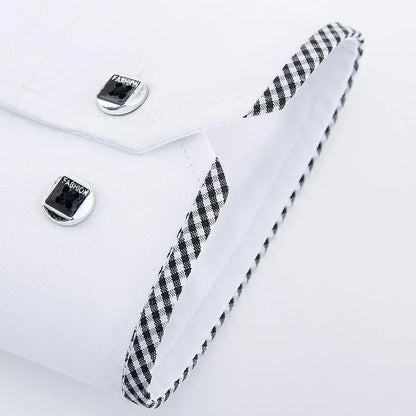 Spring and Autumn Men Dress Shirt Long Sleeve Trim Business Casual Solid Color Shirt Slim Fit White Base Layer Shirt for Male
