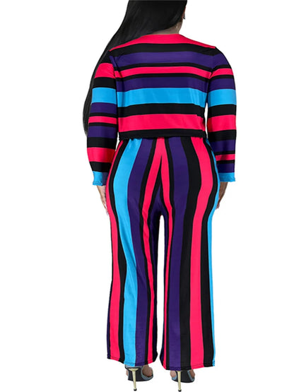 Wmstar Plus Size Two Piece Women Clothing Long Sleeve Crop Top and Pants Sets Striped Matching Set Wholesale Dropshopping 2023