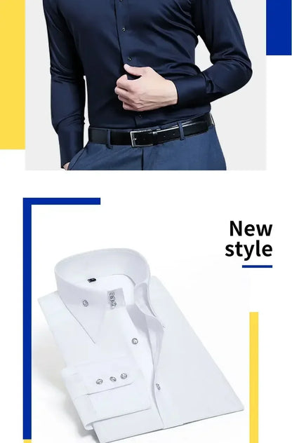 Men's Dress Shirt Autumn Spring Long Sleeve Business Blue Casual Shirts Female Coat Slim-fit Non-ironing Solid Color Black