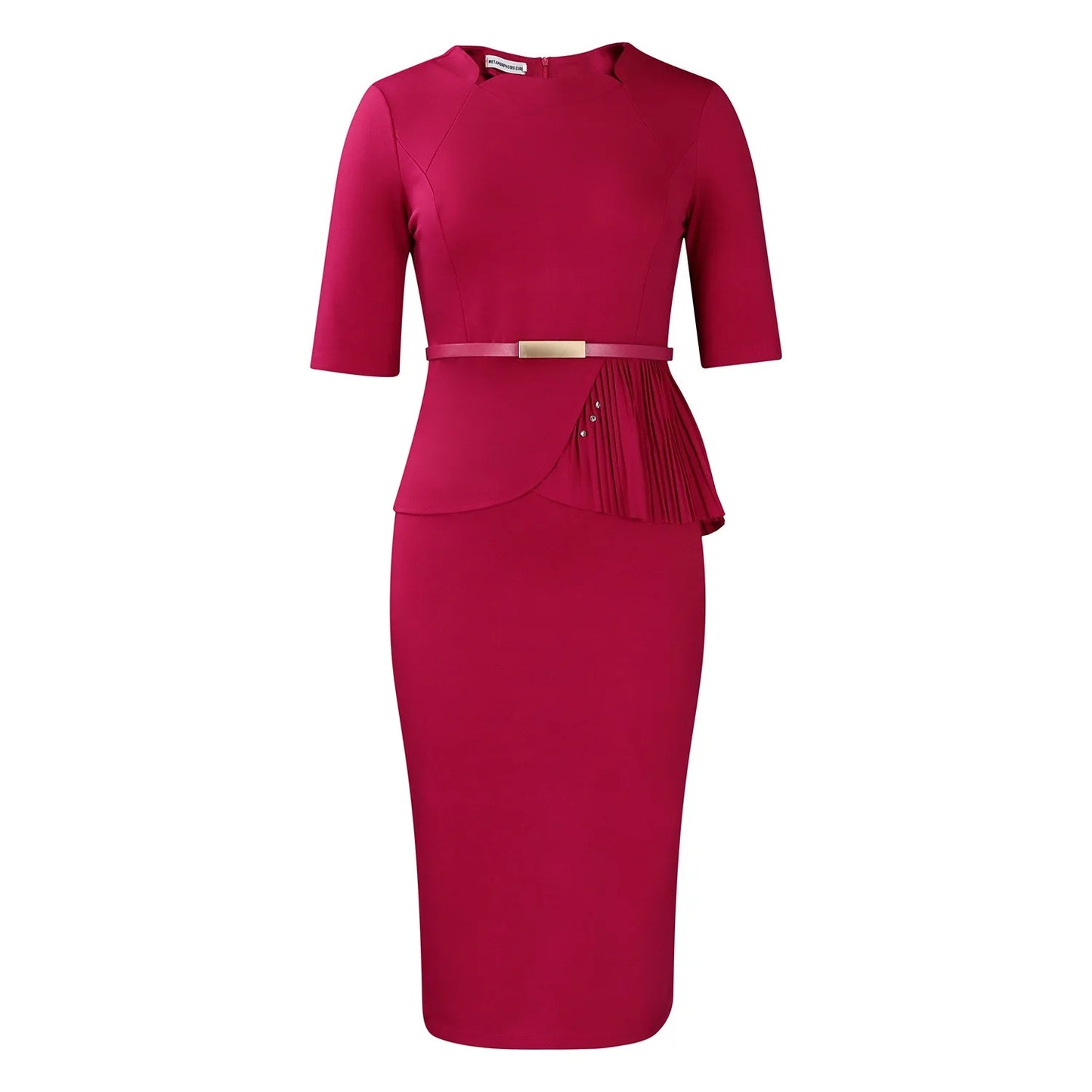 2024 Autumn Winter New Dress for Woman Square Neck Half Sleve Sheath Package Hips Belt Waisted Formal Work Bodycon Dress Midi OL