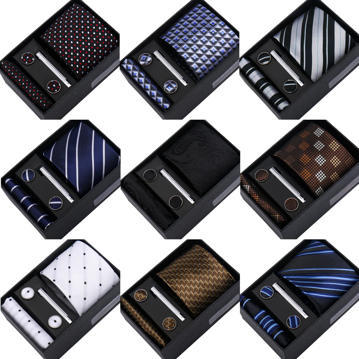 Ties Gift Box Brand Design Top Quality Jacquard Necktie Hanky Cufflink Set Tie Clip For Men Gravatas Business Wedding