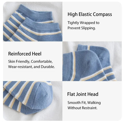 6 Pairs of Women's Spring and Summer Four Season Striped Plaid Fashion Trend Simple and Comfortable Sports Style Socks