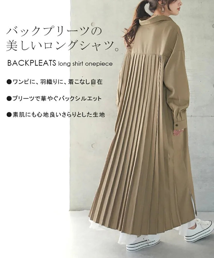 Spring Long Shirt Dress A-line Women's Dress Elegant Pleated Long Sleeve Casual Dresses Female Fashion Oversize Ladies Clothes