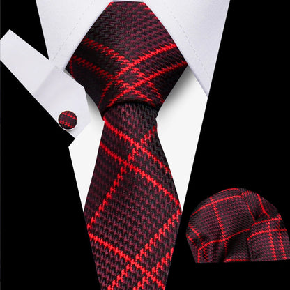 Classic Elegant Ties For Men Fashion Gifts Striped Solid Necktie Handchief Cufflink 3 Pcs Set Wedding Business Suit Accessories