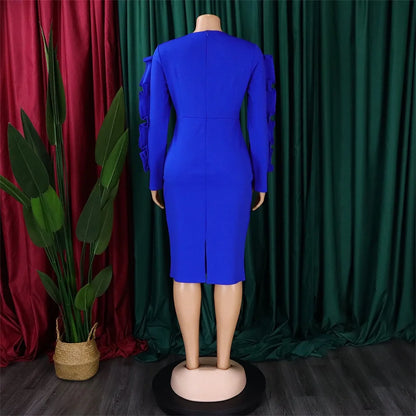 Elegant Office Dresses for Woman 2024 New O Neck Petal Sleeve Sheath Package Hips Mid Calf Formal Business Work Wear Dress Midi