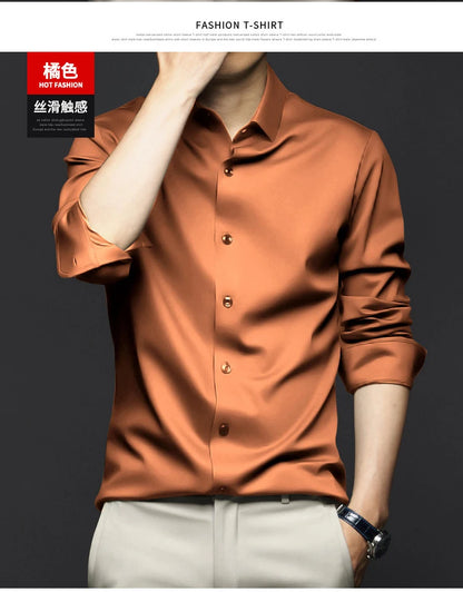 6XL Large High Quality Formal Dress Autumn and Winter Men's Long Sleeve Pure White Shirt Non iron Business Casual Ice Silk