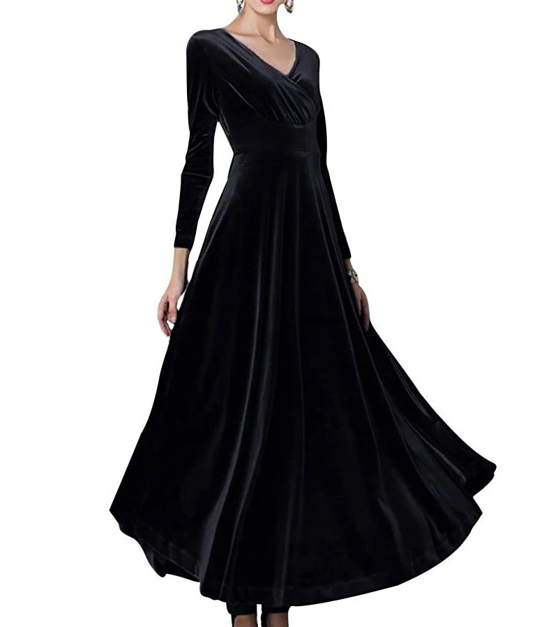 Autumn New 2023 Long Dress Cocktail Party Evening Elegant V Neck Velvet Formal  Robe Gown Maxi Dress For Women Clothing Vestidos