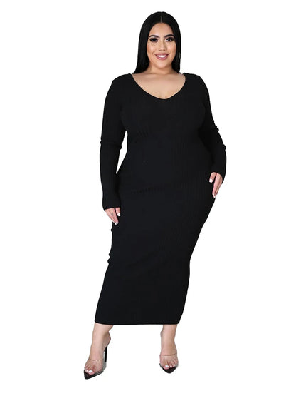 Ladies Knitted Sweater Dress Midi Dress Long Sleeves Chic and Elegant Plus Size Dresses for Women 4xl 5xl