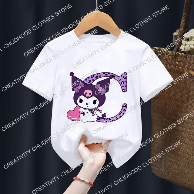 Kuromis Children T-Shirt Letter A B C D Cartoons Kid Tee Shirts Anime Kawaii Tops Casual Clothes Boy Girl Fashion Short Sleeve