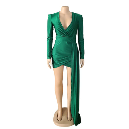 Elegant Deep V Neck Long Sleeve Sequins Prom Dress Women Elegant Wedding Party Mini Fashion Evening Dresses