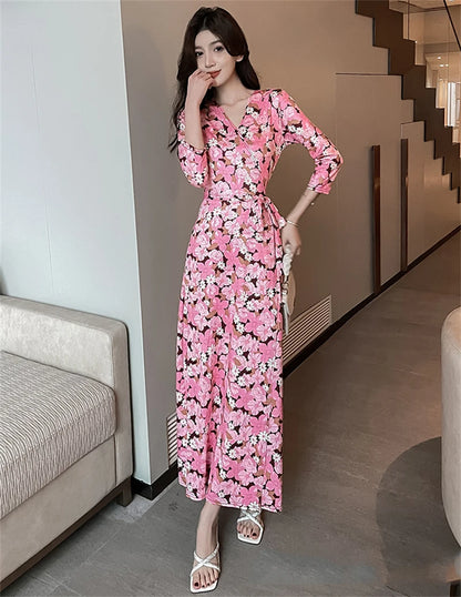 FANIECES Summer Wrap Dresses Women Sexy V Neck Split Maxi Dress Print Female Casual Beachwear Lace Up Party Vestidos Robe платье