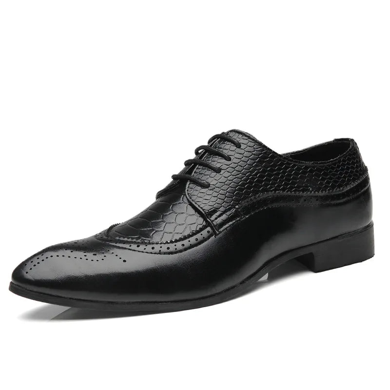 Business Casual Formal Lace-up Leather Shoes Men British Oxford Breathable Hombre Shoes Plus Size Office Wedding Flat Male Black